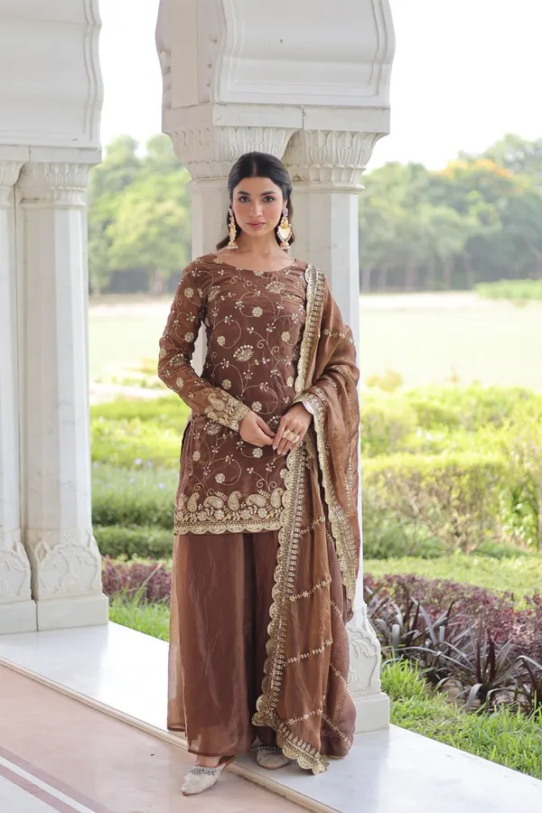 Brown_Premium_Synthetic_Sharara_Suit_For_Women