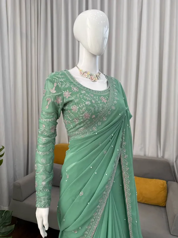 Light_Green_Premium_Fauxgeorgette_Sarees_For_Women