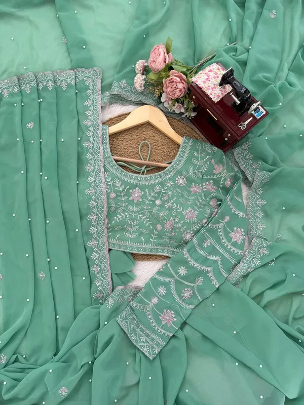 Light_Green_Premium_Fauxgeorgette_Sarees_For_Women