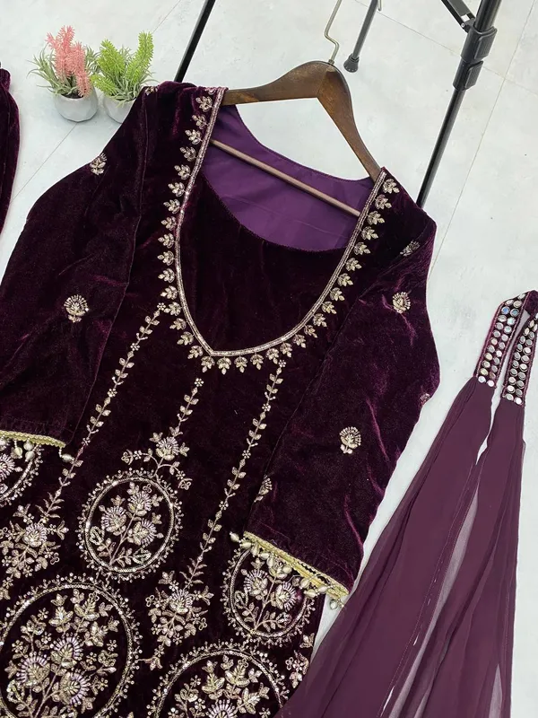 Purple_Velvet_Three_Piece_Kali_Plazzo_Set_For_Women