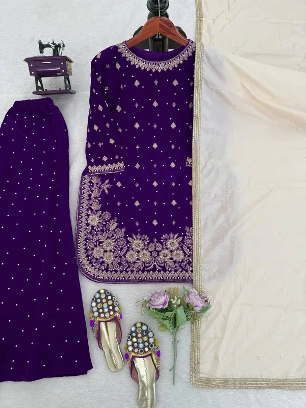 Purple_Premium_Viscosevelvet_Sharara_Suit_For_Women