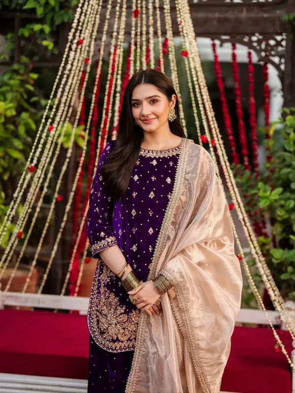 Purple_Premium_Viscosevelvet_Sharara_Suit_For_Women