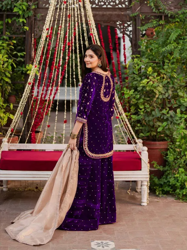Purple_Premium_Viscosevelvet_Sharara_Suit_For_Women