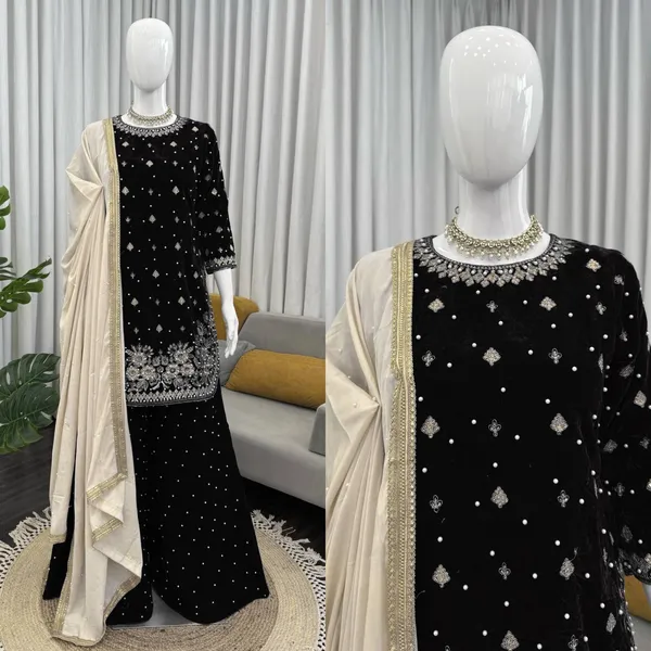 Black_Premium_Viscosevelvet_Sharara_Suit_For_Women