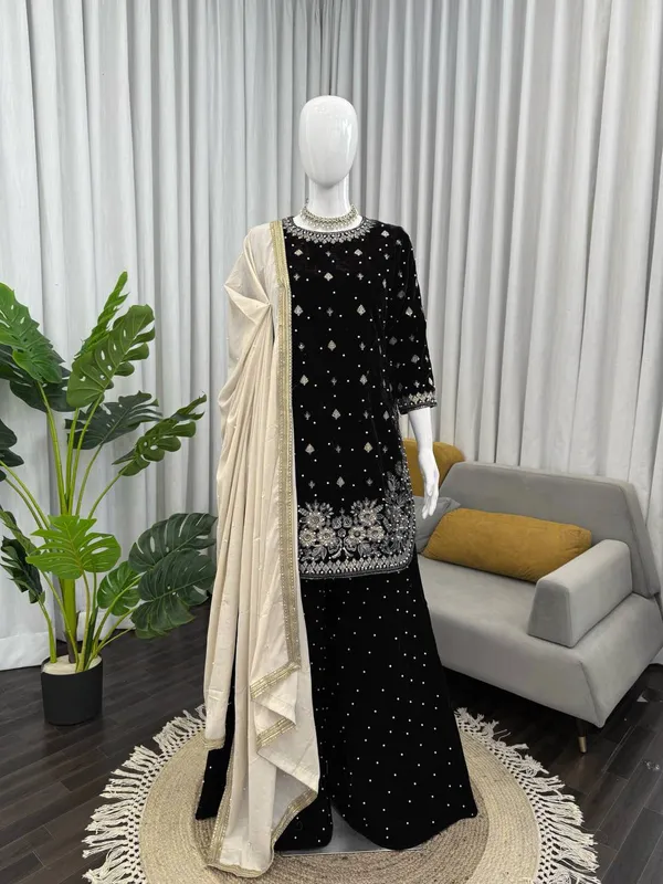 Black_Premium_Viscosevelvet_Sharara_Suit_For_Women