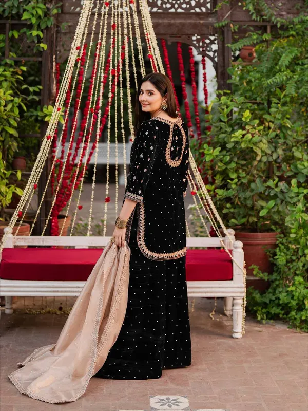 Black_Premium_Viscosevelvet_Sharara_Suit_For_Women