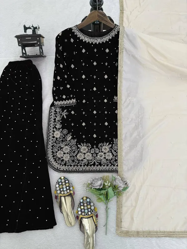 Black_Premium_Viscosevelvet_Sharara_Suit_For_Women