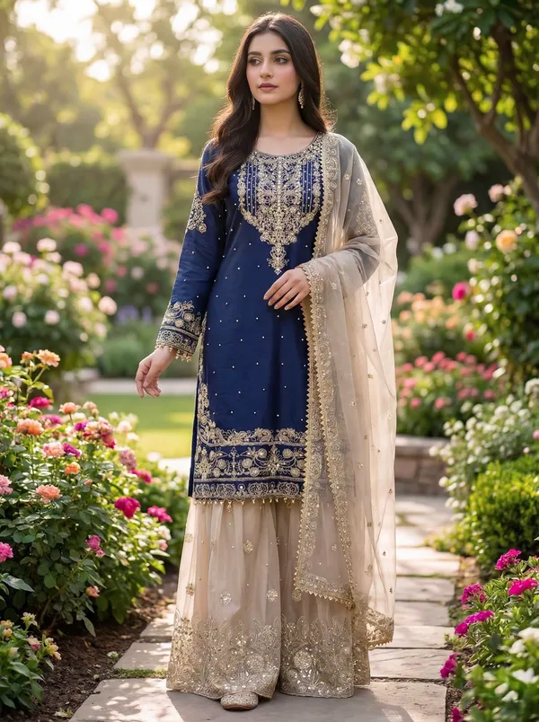 Blue_Party_Wear_Kurti_Plazzo_For_Women