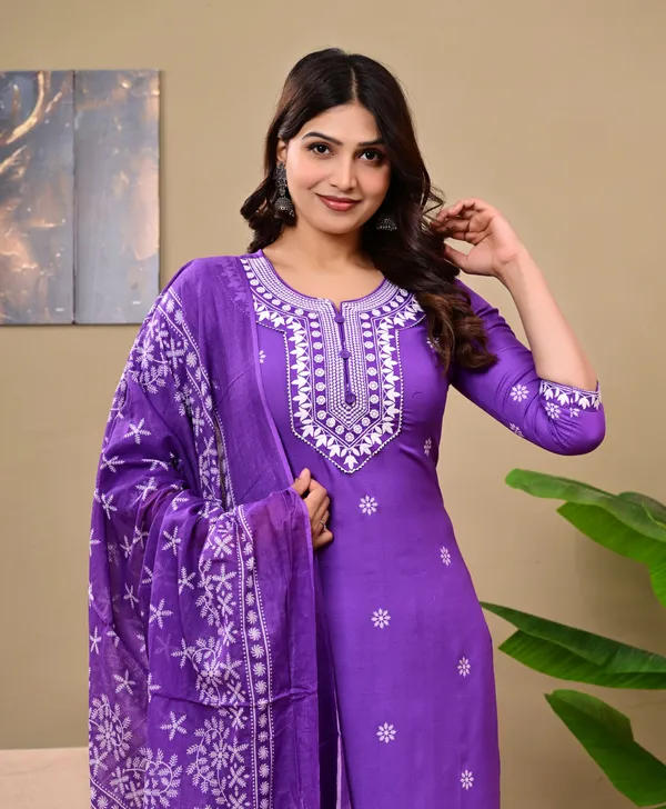 Lavender_Rayon_Premium_Kurti_Pant_Dupatta_Set_For_Girl_And__Women