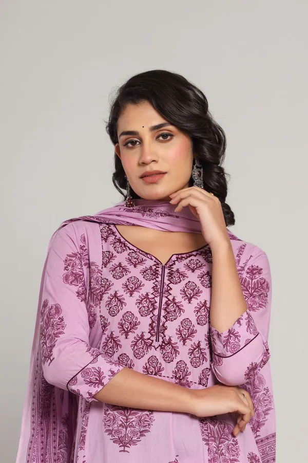 Purple_Cotton_Premium_Ethnic_Motifs_Printed_Empire_Kurta_With_Pant_For_Girl_And__Women