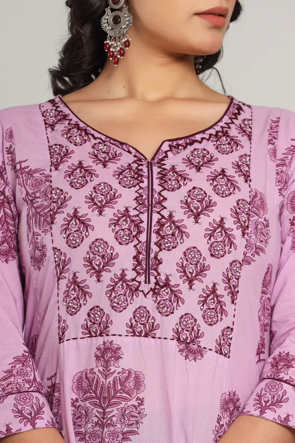 Purple_Cotton_Premium_Ethnic_Motifs_Printed_Empire_Kurta_With_Pant_For_Girl_And__Women
