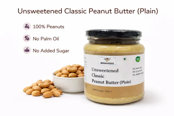 Mewalicious_Unsweetened_Classic_Peanut_Butter_(Plain)_450_Gm