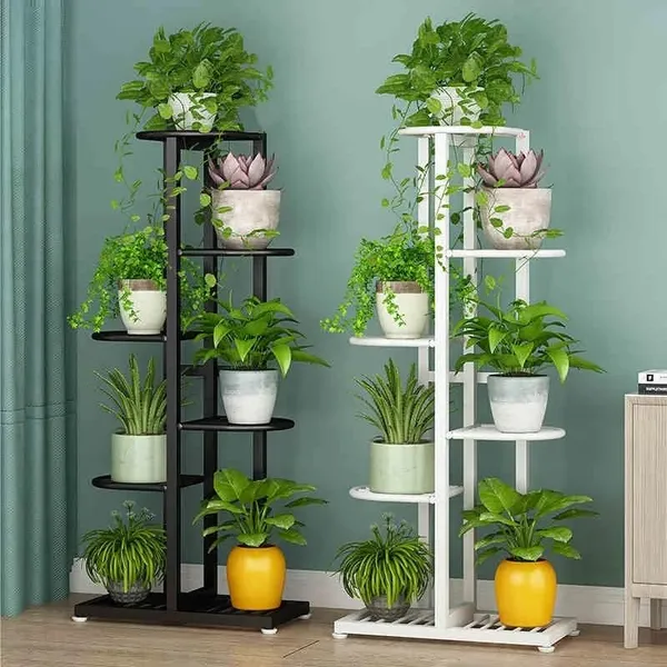 White_Metal_Floor_Mount_Plant_Stand_6_Tiered_Shelf_Potted_Flower_Pot_Holder_|_Organizer_Display_For_Indoor_Outdoor_Garden_Balcony_41x18_Inch