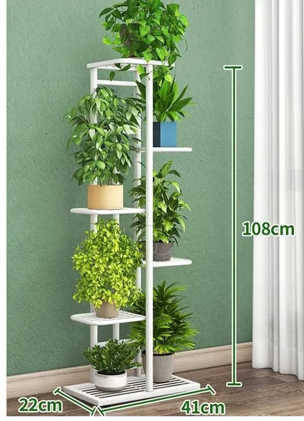 White_Metal_Floor_Mount_Plant_Stand_6_Tiered_Shelf_Potted_Flower_Pot_Holder_|_Organizer_Display_For_Indoor_Outdoor_Garden_Balcony_41x18_Inch