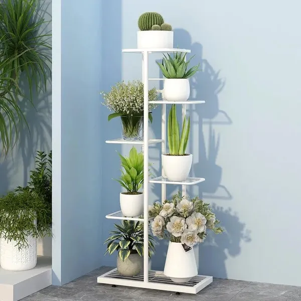 White_Metal_Floor_Mount_Plant_Stand_6_Tiered_Shelf_Potted_Flower_Pot_Holder_|_Organizer_Display_For_Indoor_Outdoor_Garden_Balcony_41x18_Inch