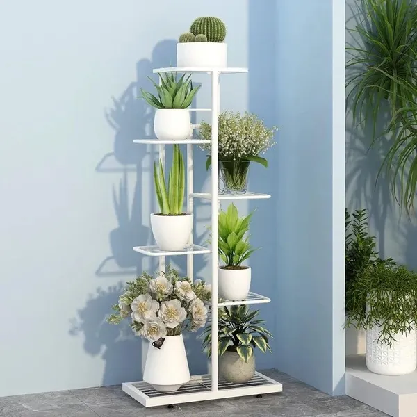 White_Metal_Floor_Mount_Plant_Stand_6_Tiered_Shelf_Potted_Flower_Pot_Holder_|_Organizer_Display_For_Indoor_Outdoor_Garden_Balcony_41x18_Inch