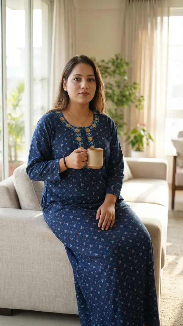 Blue_Full_Sleeves_Hosiery_Cotton_Printed_Nighty_with_Pocket__Night_Wear_For_Women