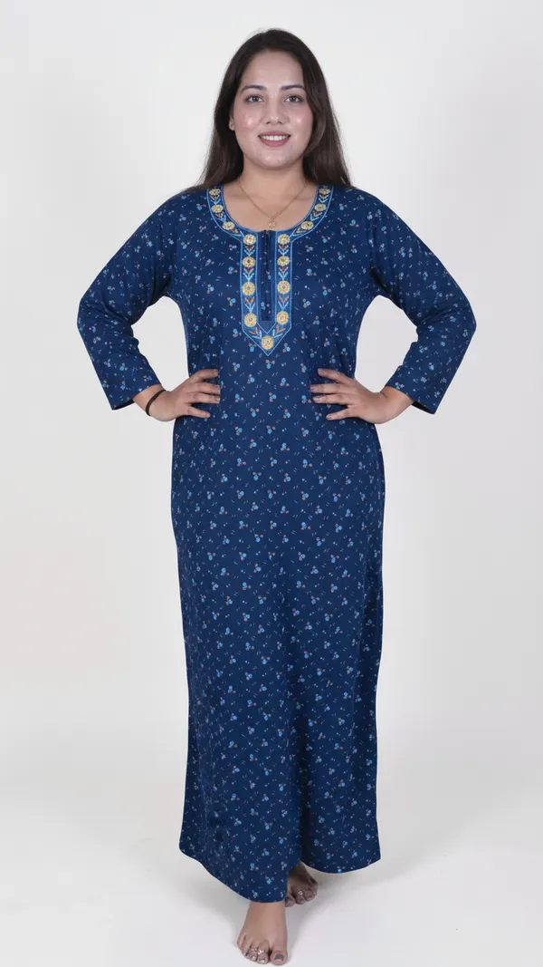 Blue_Full_Sleeves_Hosiery_Cotton_Printed_Nighty_with_Pocket__Night_Wear_For_Women