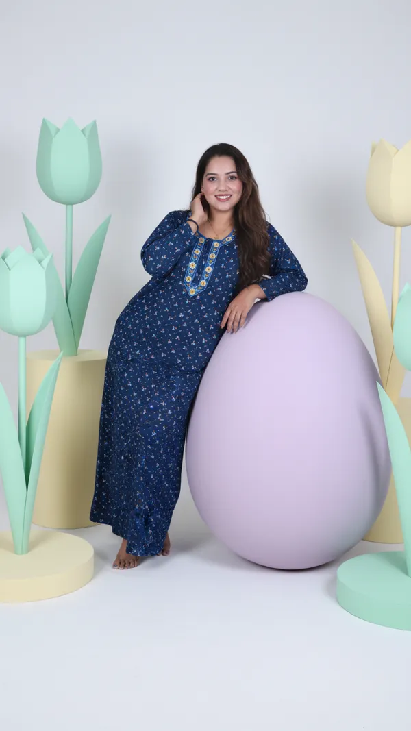 Blue_Full_Sleeves_Hosiery_Cotton_Printed_Nighty_with_Pocket__Night_Wear_For_Women