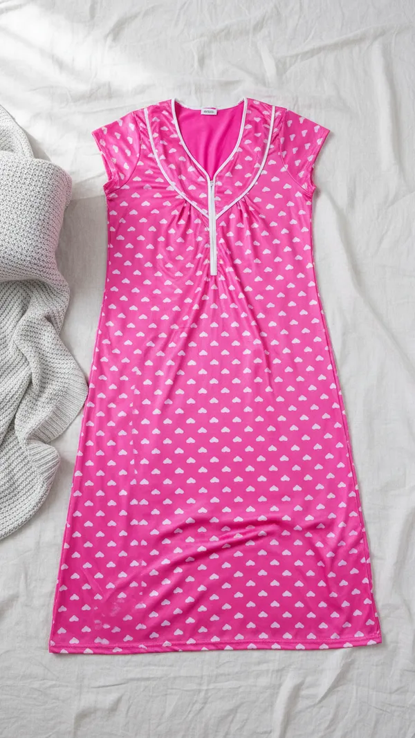 Pink_Satin_Nighty_Half_Sleeves_Night_Wear_Sweetheart_Print_For_Women