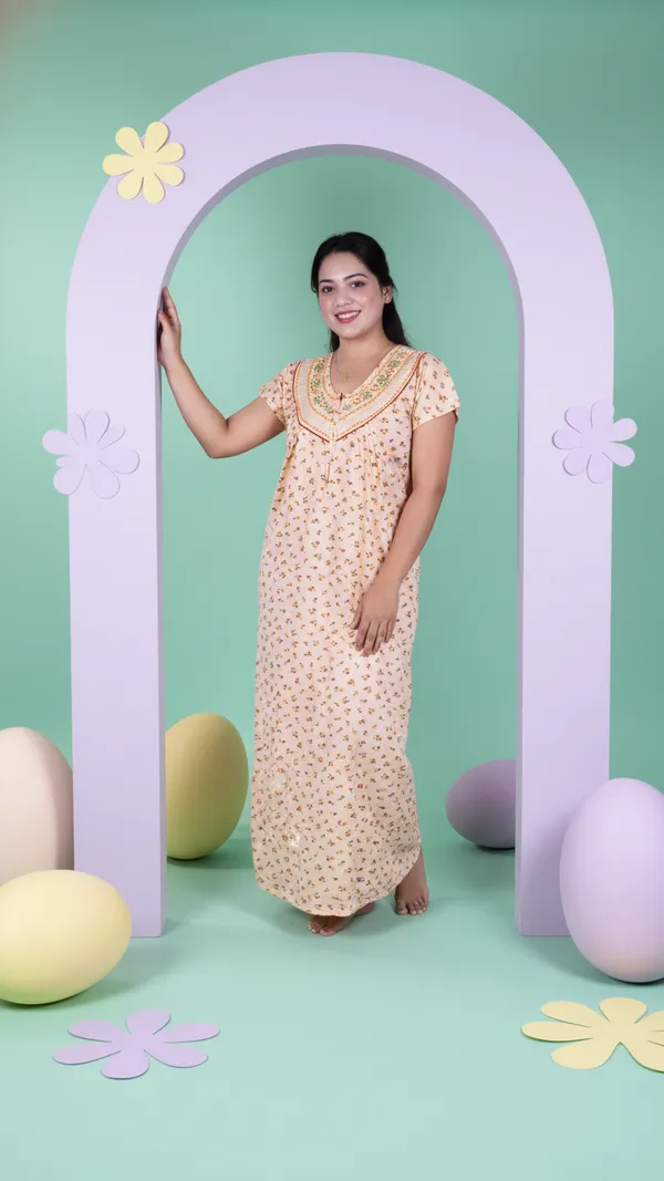 Beige_Hosiery_Cotton_Feeding_Nighty_Half_Sleeves_Night_Wear_U_Shaped_Neck_For_Women