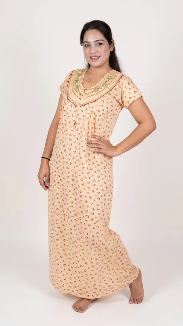 Beige_Hosiery_Cotton_Feeding_Nighty_Half_Sleeves_Night_Wear_U_Shaped_Neck_For_Women