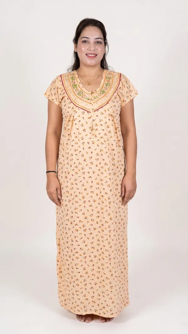 Beige_Hosiery_Cotton_Feeding_Nighty_Half_Sleeves_Night_Wear_U_Shaped_Neck_For_Women