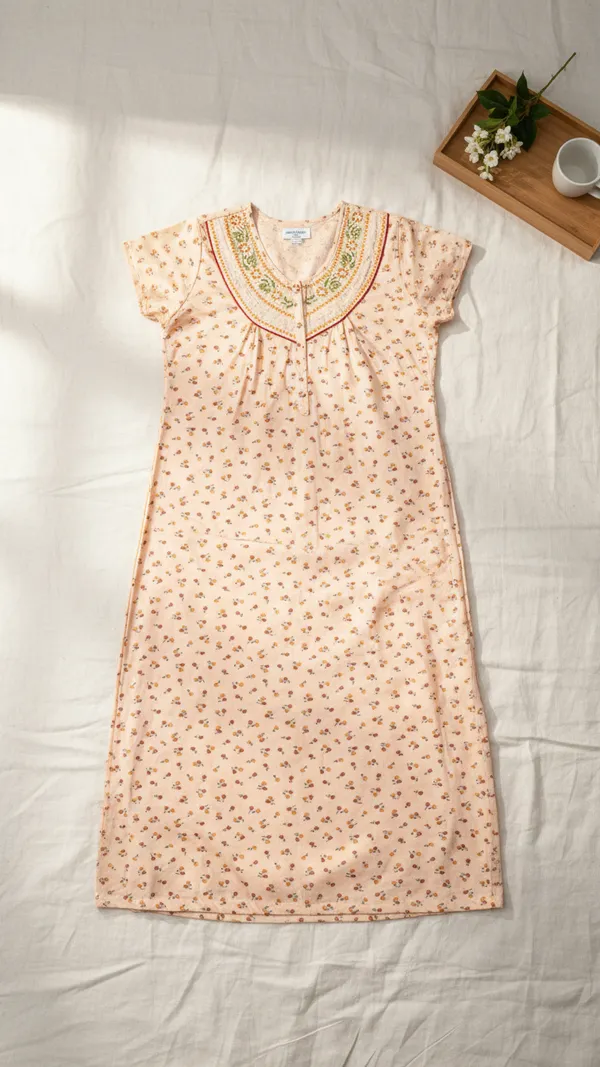 Beige_Hosiery_Cotton_Feeding_Nighty_Half_Sleeves_Night_Wear_U_Shaped_Neck_For_Women