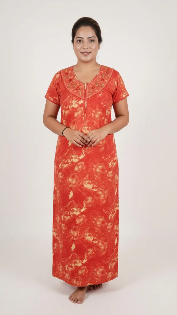 Orange_Hosiery_Cotton_Printed_Nighty_Half_Sleeves_Night_Wear_U_Shaped_Neck_For_Women