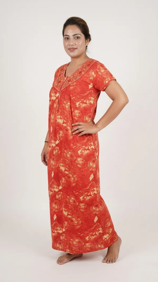 Orange_Hosiery_Cotton_Printed_Nighty_Half_Sleeves_Night_Wear_U_Shaped_Neck_For_Women