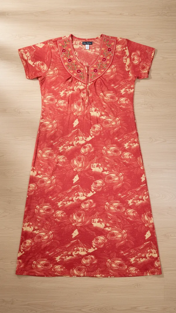 Orange_Hosiery_Cotton_Printed_Nighty_Half_Sleeves_Night_Wear_U_Shaped_Neck_For_Women