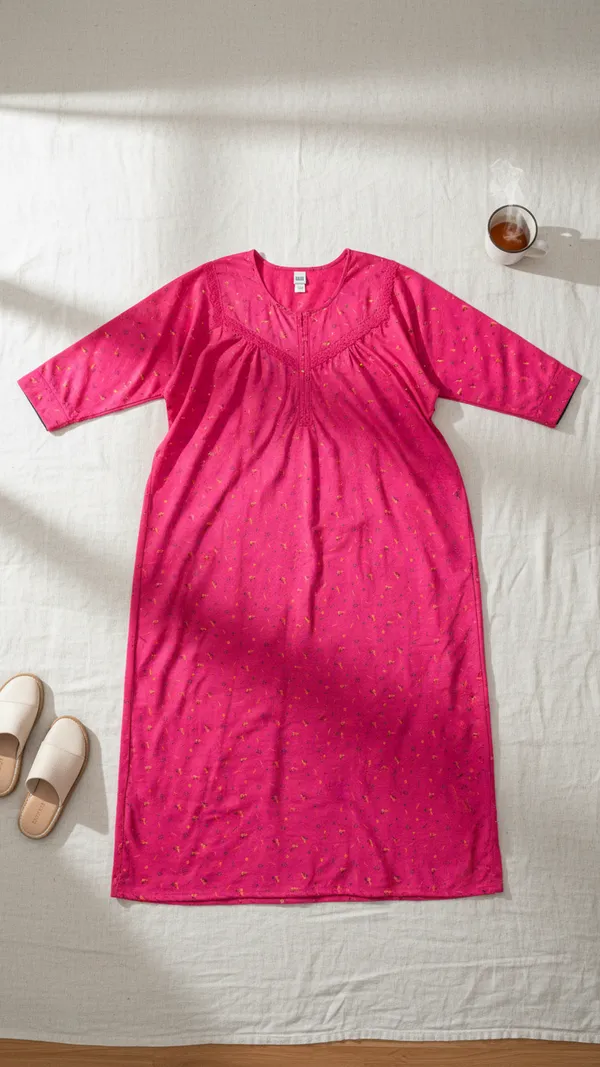 Pink_Hosiery_Cotton_Printed_Nighty_Pocket_Full_Sleeves_Night_Wear_Shaped_Neck_For_Women