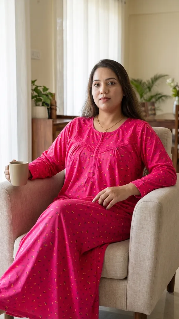 Pink_Hosiery_Cotton_Printed_Nighty_Pocket_Full_Sleeves_Night_Wear_Shaped_Neck_For_Women