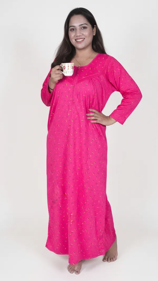 Pink_Hosiery_Cotton_Printed_Nighty_Pocket_Full_Sleeves_Night_Wear_Shaped_Neck_For_Women