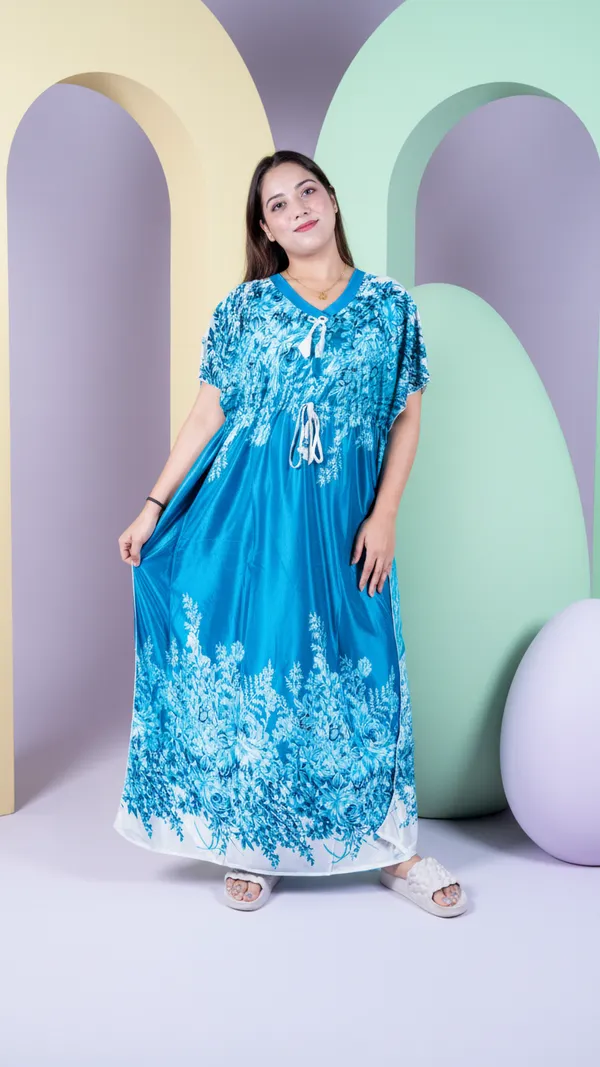 Blue_Kaftan_Night_Gown_Nightdress_All_Over_Flower_Printed_Nightgown_Length_For_Women