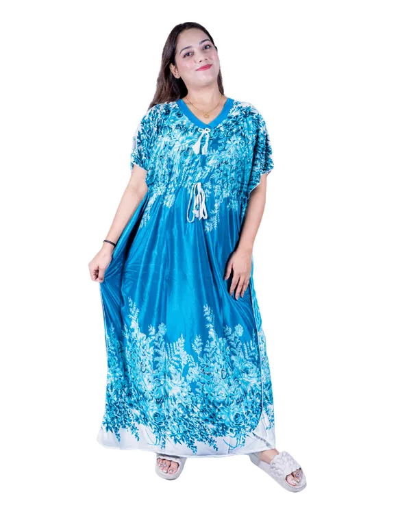 Blue_Kaftan_Night_Gown_Nightdress_All_Over_Flower_Printed_Nightgown_Length_For_Women