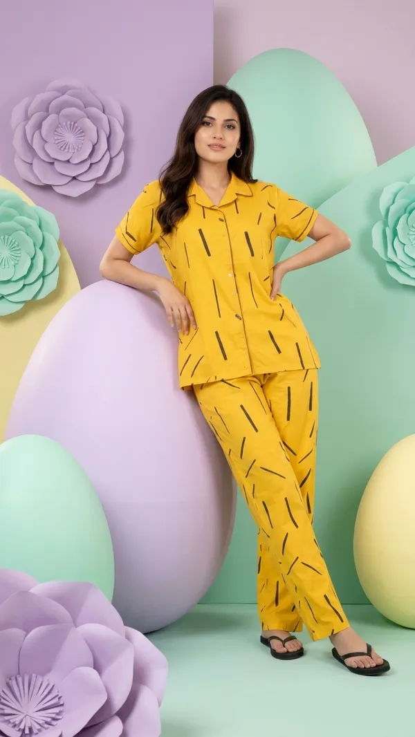 Yellow_Cotton_Rayon_Pyjama_Set