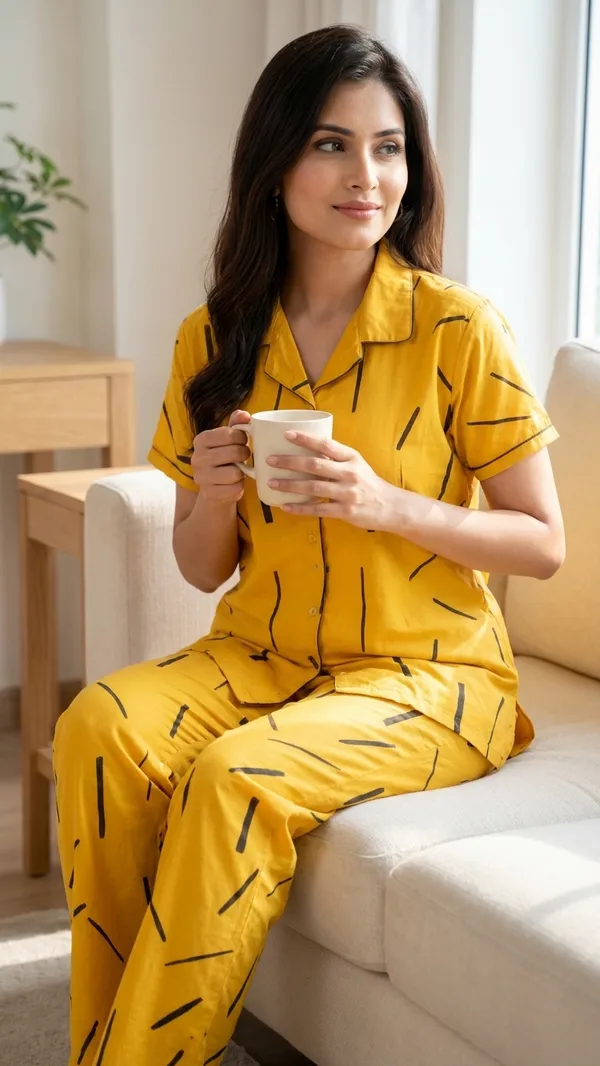 Yellow_Cotton_Rayon_Pyjama_Set