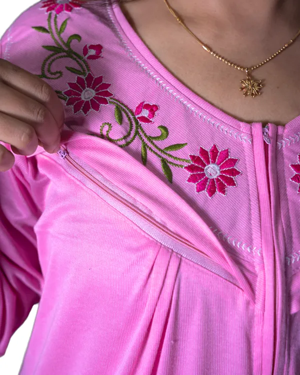 Light_Pink_Hosiery_Cotton_Feeding_Printed_Nighty_Full_Sleeves_Night_Wear_U_Shaped_Neck_For_Women