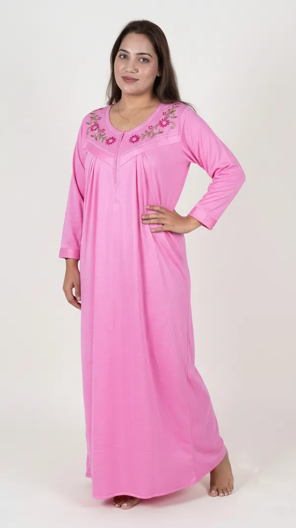 Light_Pink_Hosiery_Cotton_Feeding_Printed_Nighty_Full_Sleeves_Night_Wear_U_Shaped_Neck_For_Women