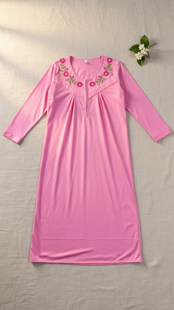 Light_Pink_Hosiery_Cotton_Feeding_Printed_Nighty_Full_Sleeves_Night_Wear_U_Shaped_Neck_For_Women