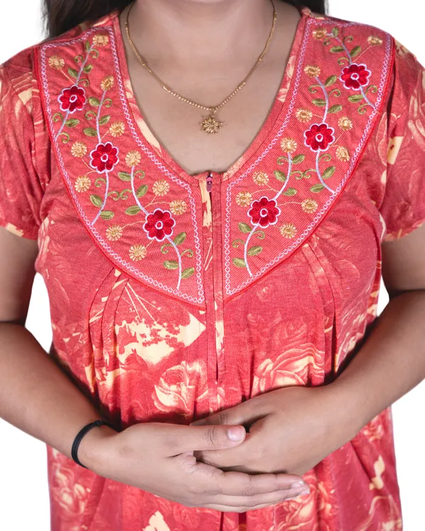 Orange_Hosiery_Cotton_Printed_Nighty_Half_Sleeves_Night_Wear_U_Shaped_Neck_For_Women