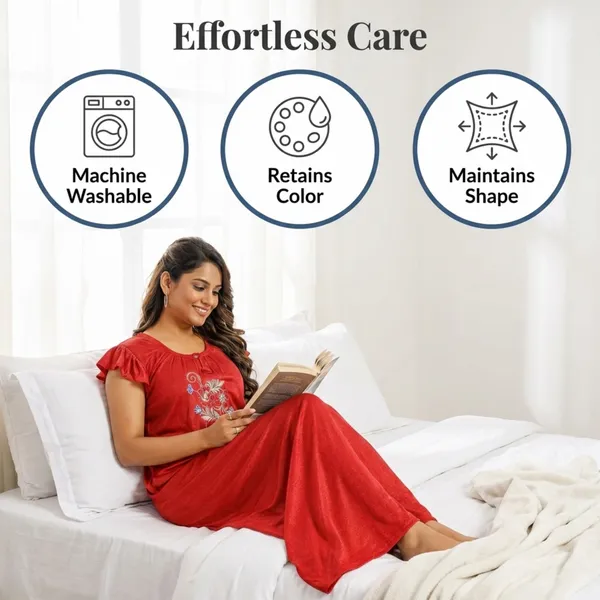 Red_Floral_Cotton_Night_Dress_Half_Sleeves_For_Women