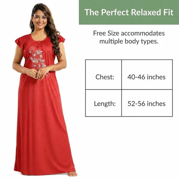 Red_Floral_Cotton_Night_Dress_Half_Sleeves_For_Women