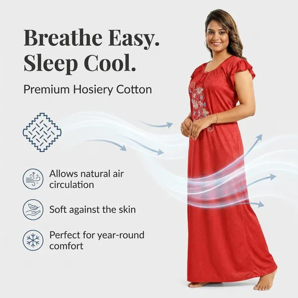 Red_Floral_Cotton_Night_Dress_Half_Sleeves_For_Women