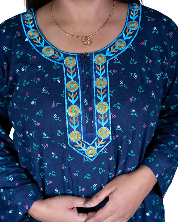 Blue_Full_Sleeves_Hosiery_Cotton_Printed_Nighty_with_Pocket__Night_Wear_For_Women