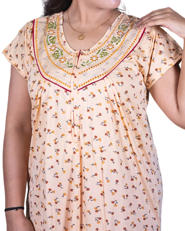Beige_Hosiery_Cotton_Feeding_Nighty_Half_Sleeves_Night_Wear_U_Shaped_Neck_For_Women