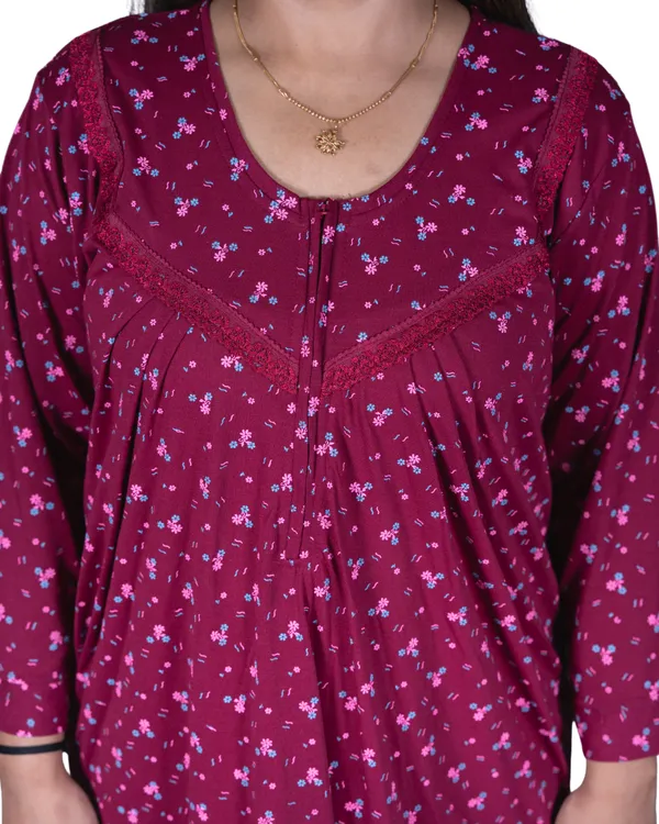 Maroon_Hosiery_Cotton_Printed_Nighty_Full_Sleeves_Night_Wear_U_Shaped_Neck_For_Women