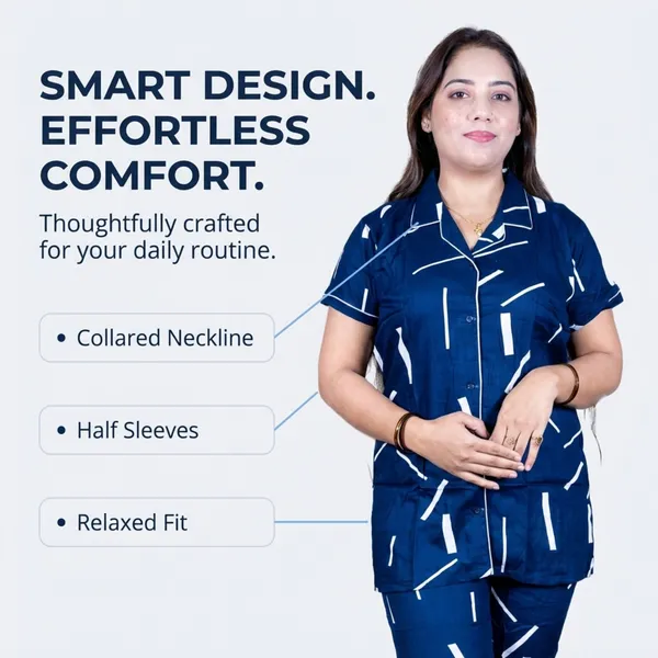 Blue_Cotton_Rayon_Pyjama_Set_Printed_Nighty_Half_Sleeves_Night_Wear