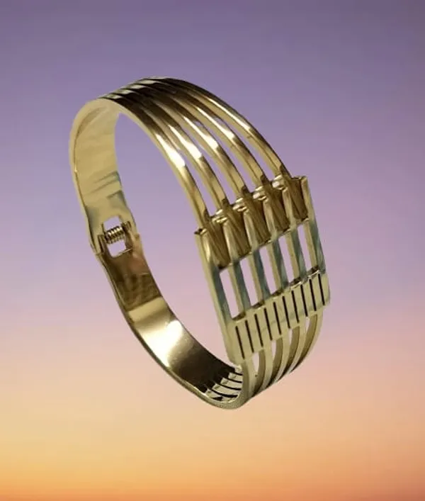 Gold_Toned_Metal_Bracelet_With_Parallel,_Ribbed_Bars